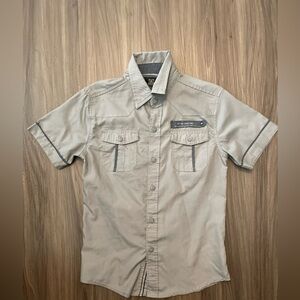 LR Scoop New York Boys Gray Short Sleeve Button Down Shirt Lightweight size S